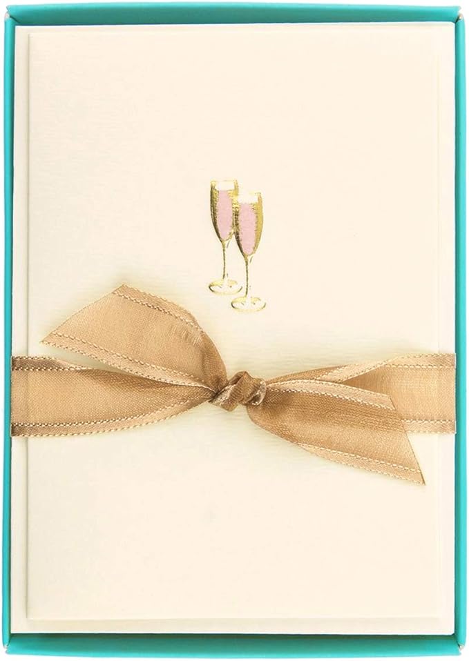 Graphique Pink Champagne La Petite Presse Boxed Notecards - 10 Embellished Gold Foil Champagne Blank Cards with Matching Envelopes, 3.25" x 4.75"