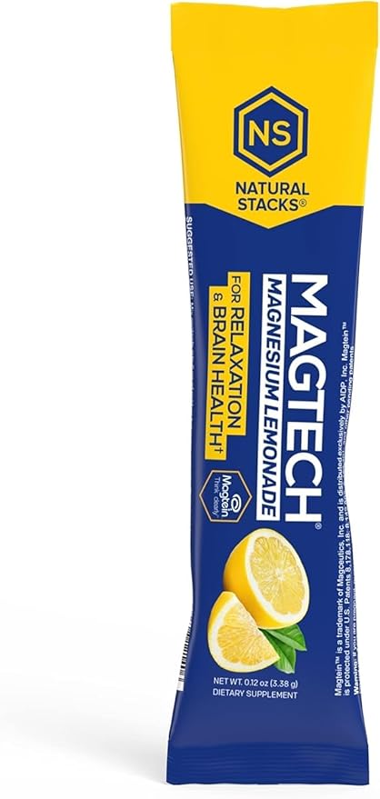 MagTech Magnesium Drink Mix - Sugar Free Lemonade - 3 Forms of Magnesium: Magtein L-Threonate, Glycinate & Taurate - 200mg Chelated Magnesium Complex - Supports Relaxation & Brain Health - 20 Servings