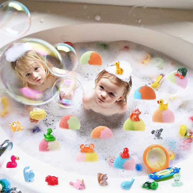 DIYDEC 20pcs Bath Bombs with Surprise Inside Bath Bombs with Mini Resin Animals for Kids Adult Valentines Easter Bubble Bath Great Gift for Christmas Halloween Boys Girls Birthday