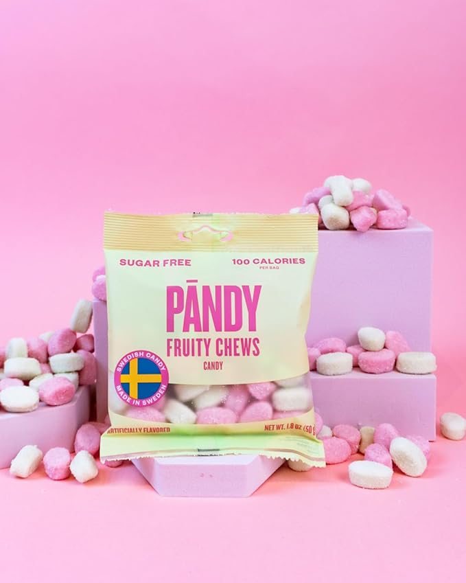 PANDY, Swedish Sugar Free Candy, Fruity (1.8 Ounce Bags, Pack of 4) - Diet, Healthy Keto Gummy Candy, Low Calorie Sweets