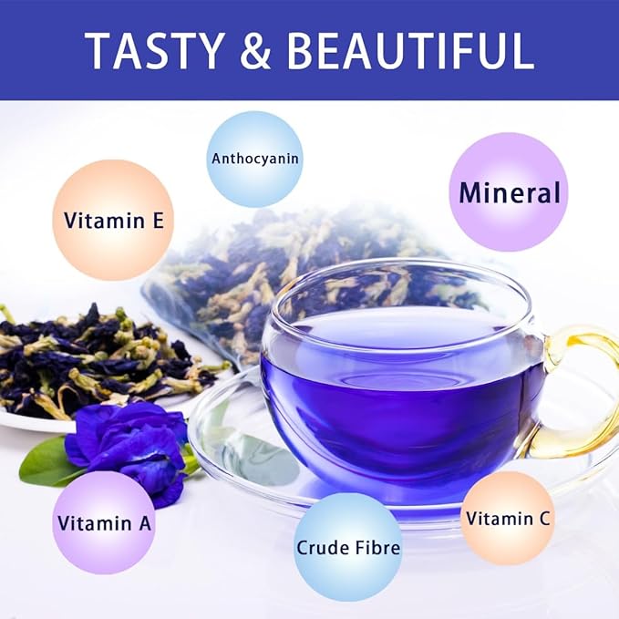 EILIN YHT Butterfly Pea Flower Tea Bags Organic Dried Flowers Natural Blue Tea 50 Counts
