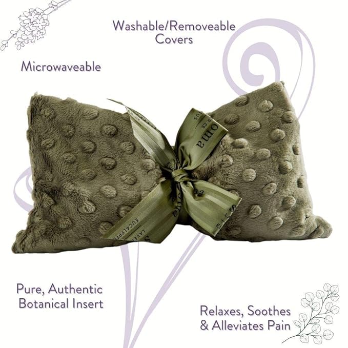 Eucalyptus Spa Mask by Sonoma Lavender, Heatable/Chillable Aromatherapy with Eucalyptus and Lavender Infused Flaxseed Insert, Eye Compress for Stress Relief with Removable and Washable Cover.