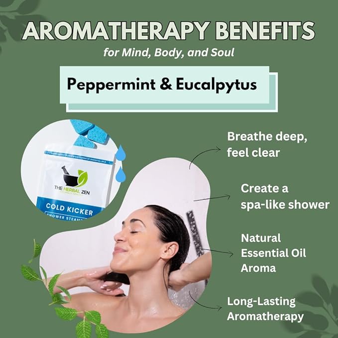 Cold Kicker Shower Steamers Aromatherapy for Sinus Relief - USA Made - Peppermint & Eucalyptus Shower Bomb Tablets – Self Care Gifts for Women and Men – Soothing Natural Essential Oils (20 Pack)