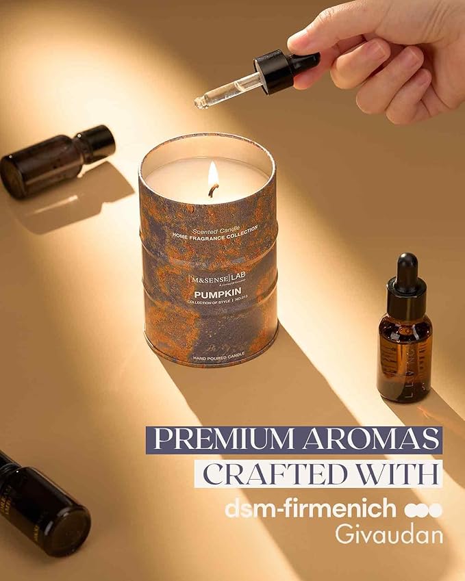 M&SENSE Pumpkin Scented Candles Natural Non Toxic, Aromatherapy Candle for Stress Relief Meditation Relaxing, Housewarming Gifts for Women Men, 11.3oz 70 Hour Long Burning