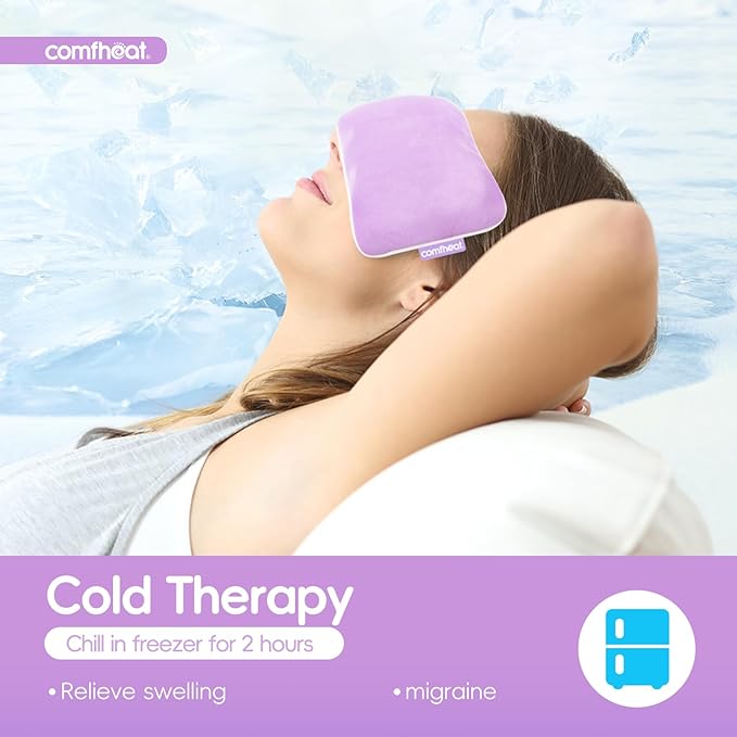 Lavender Weighted Eye Pillow for Yoga, Microwavable Moist Heat Eye Compress Mask with Washable Cover for Relaxation, Sleeping, Meditation, Yoga, Spa, Migraine Relief (Purple)