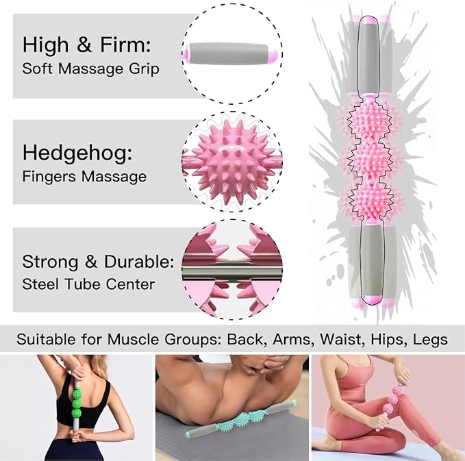 Fascia Muscle Roller, Cellulite Massager Fascia Roller for Cellulite and Sore Muscles, Neck, Leg, Back, Pressure Trigger Point Body Roller Deep Tissue Massage Stick Tools - 3 Massage Balls