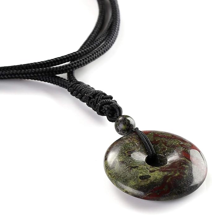 Jovivi 30mm Circle Donut Healing Crystals Necklace Natural Semi-Precious Chakra Gemstone Stone Amulet Lucky Coin Donuts Charm Protection Quartz Reiki Pendant Necklace for Men Women Adjustable Rope