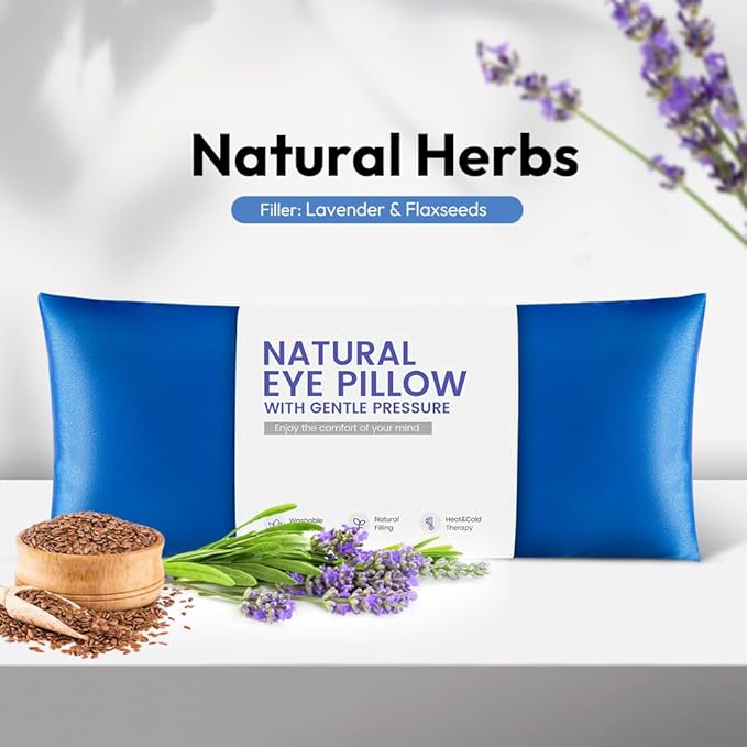 Lavender Eye Pillow for Yoga, Relaxation, Sleeping, Microwavable Weighted Eye Mask Heated for Meditation, Dry Eyes, Moist Heat Hot & Cold Eye Compress with Aromatherapy (Blue)