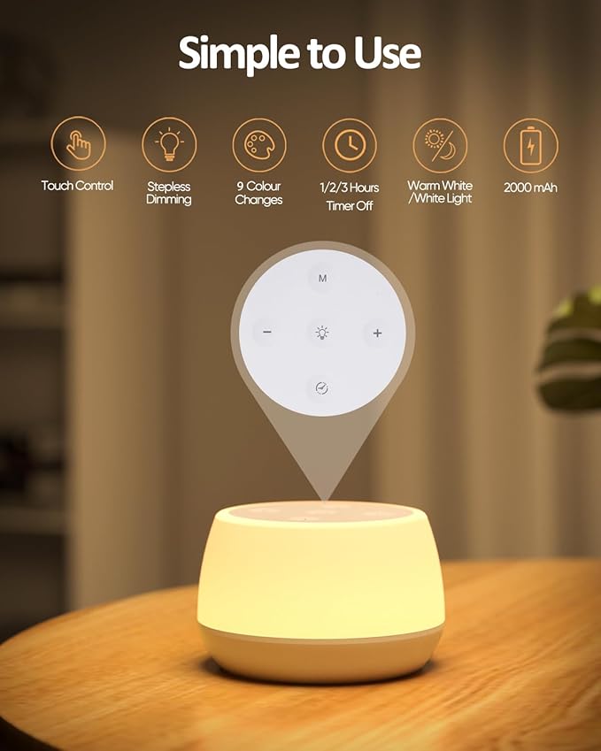 Kids Night Light Touch 3 Modes & 9 Colors Changing, Rechargeable Bedside Lamp Stepless Dimmable, Portable Touch Table Lamp with Timing & Memory, Soft Eye Caring Night Lamp for Kids Adults