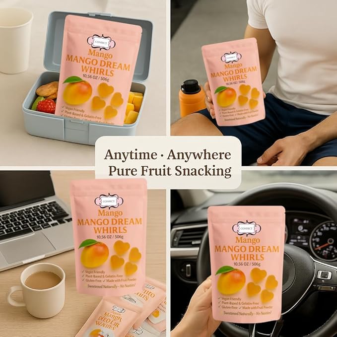 Confect Mango Dream Whirls Fruit Gummies – Vegan Candy – 6 Packs x 1.76 oz – Gluten-Free, No Corn Syrup, Heart Shape