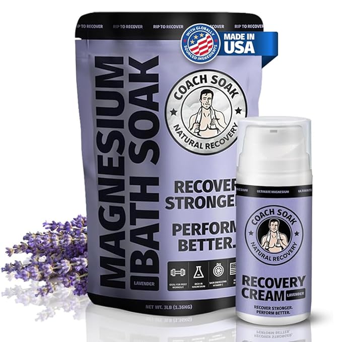 Coach Soak Recovery Bath Soak and Magnesium Lotion with MSM Lavender Bundle