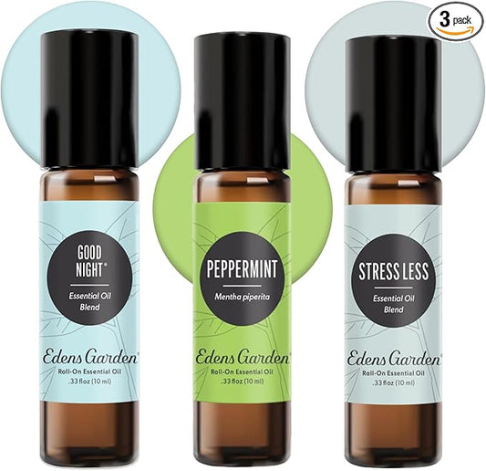 Edens Garden Essential Oil Roll-On 3 Set, 100% Pure Therapeutic Grade & Natural Aromatherapy Roller Blends For Relaxation, Sleep & Skin Care Oils - For Massage, Body & Self Care, 10 ml Roll-On/ 3 Pack