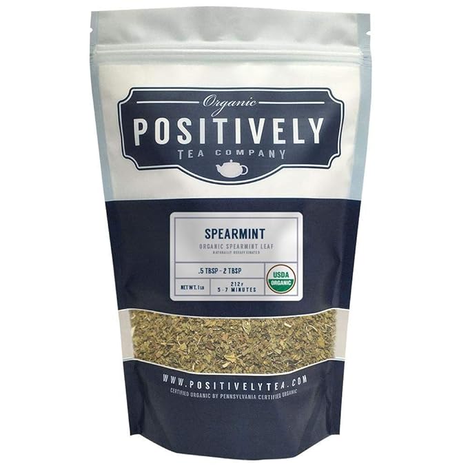 Positively Tea Company, Organic Spearmint Leaf, Herbal Tea, Loose Leaf, USDA Organic, 1 Pound Bag