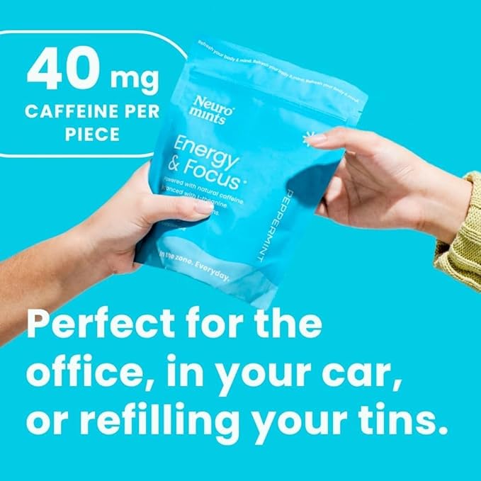 NeuroGum Energy & Focus Mints (90 Count Bag, Peppermint) | 40mg Natural Caffeine + L-Theanine + Vitamin B12 & B6 | Sugar Free Nootropic Cognitive Brain Performance Supplement