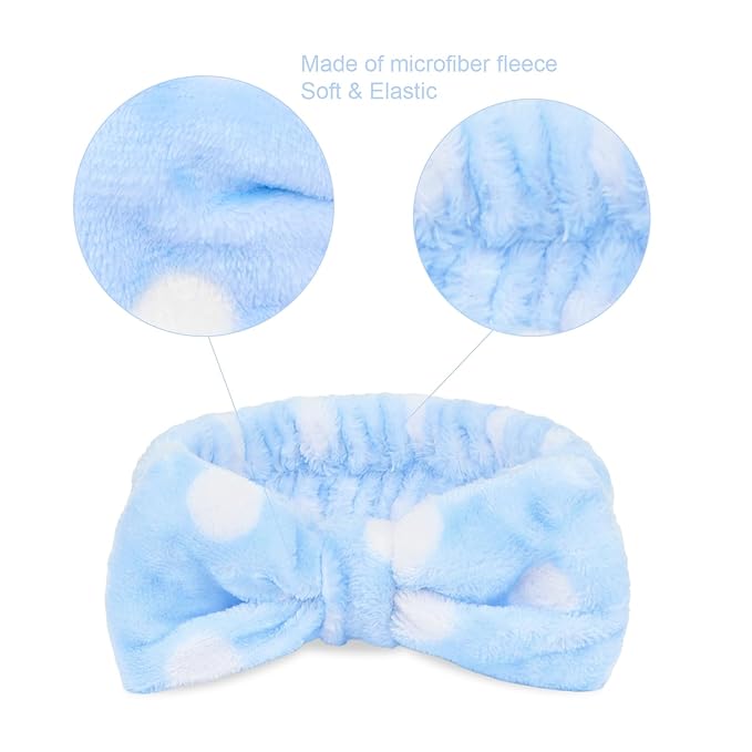 CIEHER 8 Pcs Spa Headbands for Women & Girls, Blue Dot Spa Headbands for Bachelorette Party, Sleep Party & Face Wash, Bachelorette Gifts for Bridesmaids