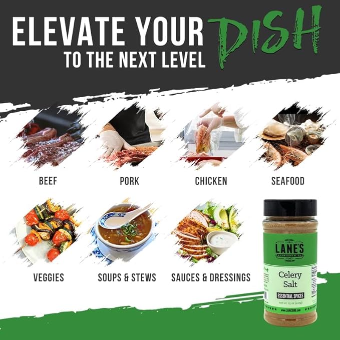 Lane's Celery Salt Seasoning, All-Natural Celery Seed Powder, Great on Soups, Stews & Marinades, Made in USA, 15 Oz