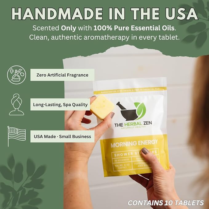 Morning Energy Shower Steamers Aromatherapy for Energy - USA Made - Peppermint & Lemon Shower Bomb Tablets – Christmas Gift - Adult Stocking Stuffer – Soothing Natural Essential Oils (10 Pack)