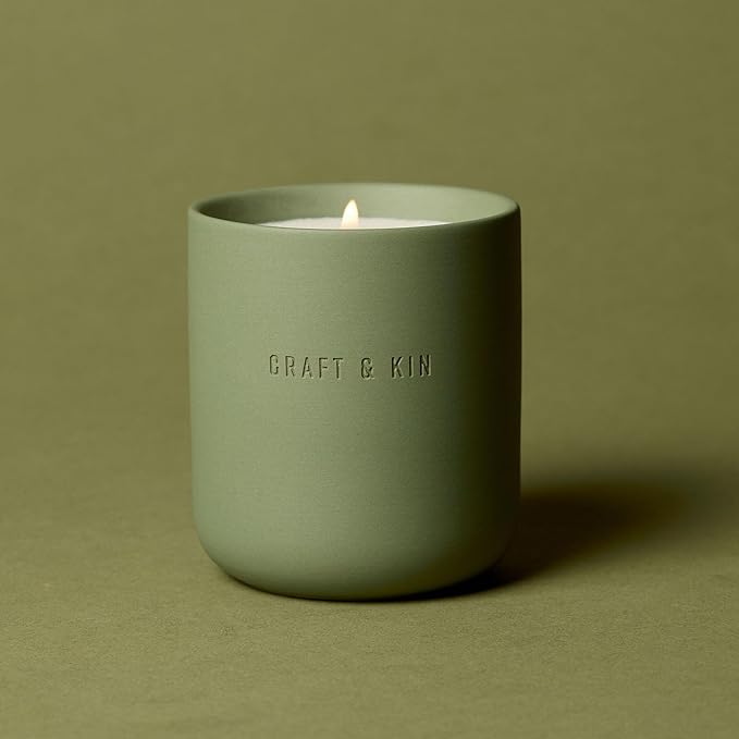 Craft & Kin Scented Candles - White Birch & Cedar | 10oz Soy Blend with Cotton Wick | Long-Lasting Fall Candles, 40-Hour Burn | Ceramic Jar, Perfect Fall & Winter Home Scent