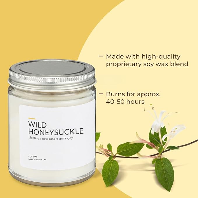 1OAK Soy Wax Scented Candles (Wild Honeysuckle) - Long Burning Premium Hand-Poured (7oz.)