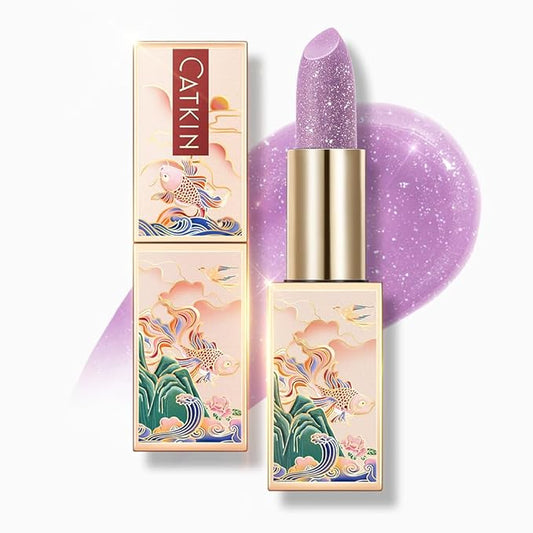 CATKIN Tinted Lip Balm Glitter Lip Stain Ultra Hydrating Lip Moistrurizer Shimmer Glow with Vitamin E Nourishing For Cracked & Dry Lips 0.12 oz C19