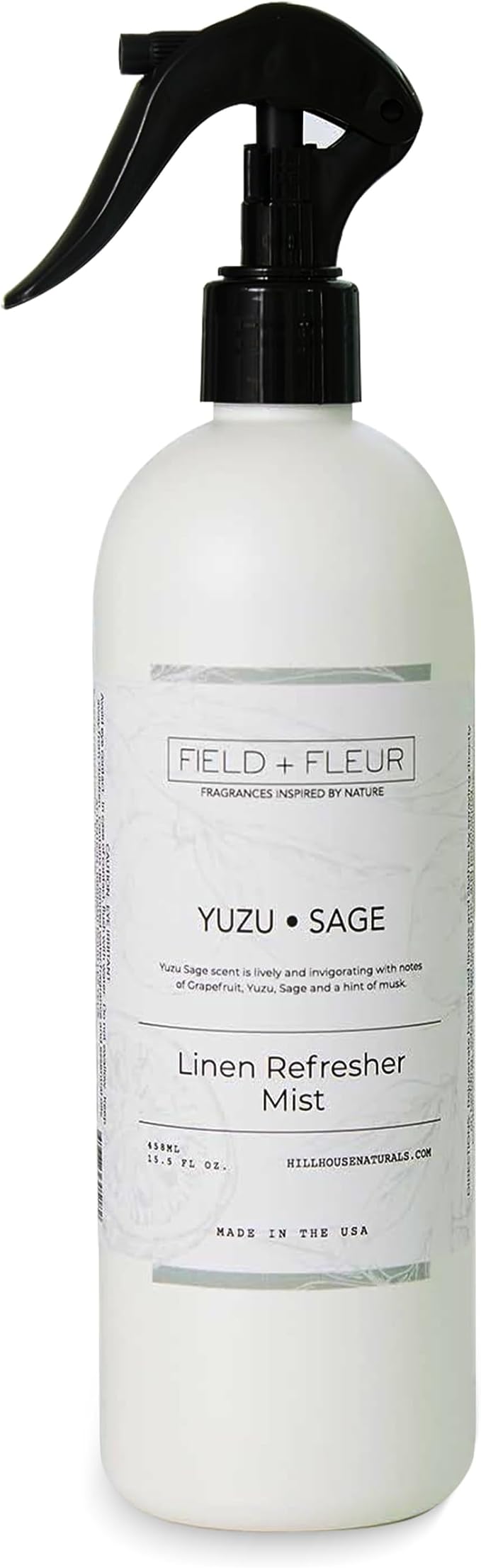 FIELD FLEUR Yuzu Sage Linen & Room Spray 15.5 oz - Aromatic & Refreshing Bedding & Fabric Mist - Air Freshener for Clothes & Sofas - Notes of Yuzu, Mandarin, Sage & Eucalyptus - Made in USA