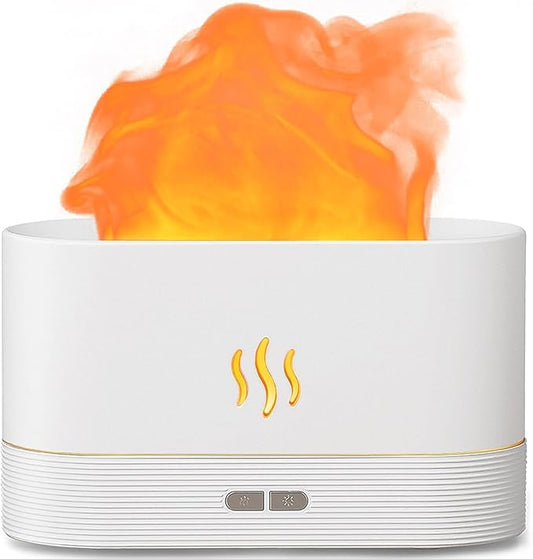 Essential Oil Diffuser Humidifer with Flame Light Effect, 180ml Air Diffuser for Essential Oils, Humidifiers for Bedroom with 2 Brightness, Auto-Off Function(White)