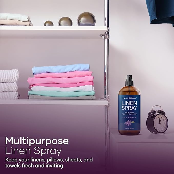 Lavender Linen Spray 8 fl oz - Refreshing Fabric Refresher & Pillow Spray for Bedding, Bed Sheets & Room - Soothing Room Mist - Nexon Botanics