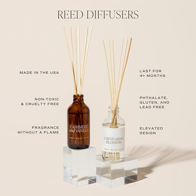 Sweet Water Decor Warm and Cozy Reed Diffuser Set - Orange, Cinnamon, Clove, and Pine Winter Scented Diffuser - Scent Diffusers for Home, Long Lasting Fragrance, Made in The USA
