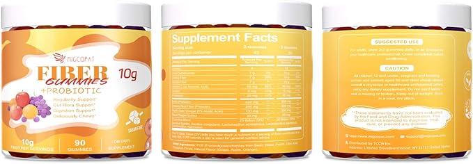 10G Fiber Gummies with Probiotics, Fiber Supplement with 30 Billion CFU Probiotics Blend, ACV, Vitamin C, Inulin - Support Digestive Health - No Sugar Added - Fruit Flavored - 90 Count