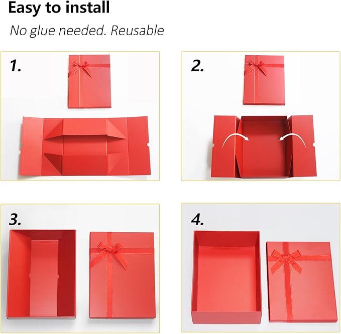 Eerbaier Gift Boxes for Presents, 3 Pack 8.6 x 6.3 x 3.5 Red Gift Wrap Boxes, Red Gift Box with Lid, Empty Box for Gift Wrapping