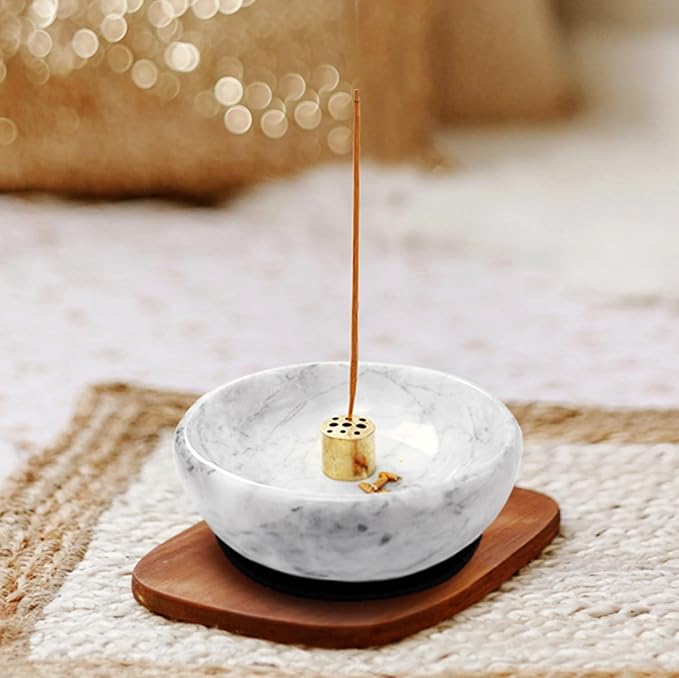 Vrupin Natural Marble Incense Burner, Handmade Incense Stick Incense Burner Reflux Burner, Ideal for use in Meditation, Incense Smokers and Decoration. (Grey)