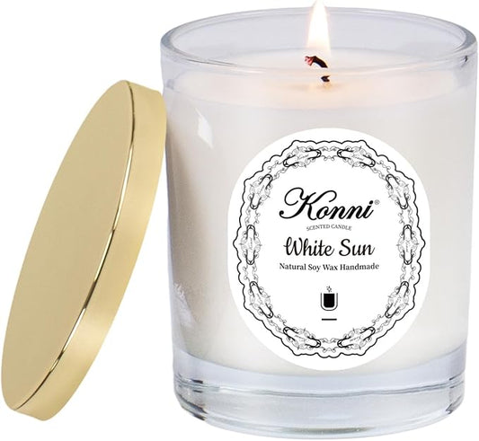 KONNI Scented Candles, Aromatherapy Candle Natural Soy Wax Jar Candles 7.4oz, 40 Hour Burn Time, Home Scented,Gift for Women & Men Christmas Birthday Mom Best Friends（White Sun）
