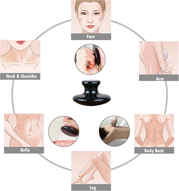 LLY Multifunctional Scraping Massage Tools. Natural Black sibin bian Stone. Beauty & Health Care,Relieve Wrinkles,Muscle and acupoint Massage (Mushroom Scraping Massager 2 Pack)