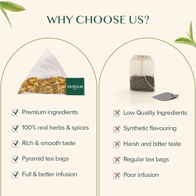 VAHDAM, Turmeric Spice Herbal Tea Bags (100 Pyramid Tea Bags) | Caffeine Free, Non GMO & Gluten Free | Turmeric Ginger Tisane with Cardamom, Cinnamon, Lemongrass & Black Pepper