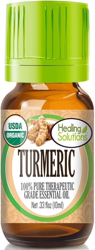 Healing Solutions Organic Turmeric Essential Oil 0.33 oz (10ml), Pure, Undiluted Turmeric Oil for Hair Diffuser, & Skin - Therapeutic Grade