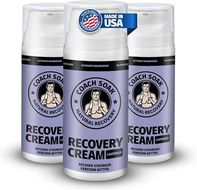 Coach Soak Topical Magnesium Lotion with MSM - Natural Recovery Cream with Magnesium Chloride, Vitamin C & Menthol, Rapid Absorption & Relaxation for Sore Muscles, Lavender (3 Pack, Total 10oz)