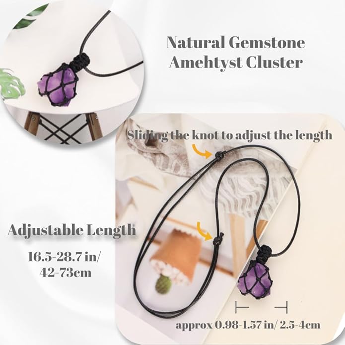 Handmade Natural Gemstone Crystal Pendant Necklace Stone Holder Necklace Cord Net Necklace with Adjustable Length for Women Men