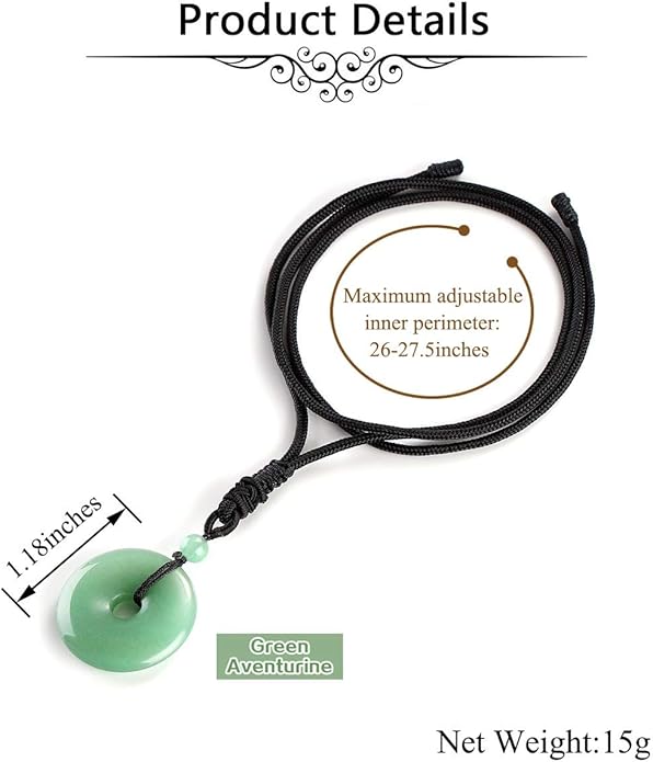 Jovivi 30mm Circle Donut Healing Crystals Necklace Natural Semi-Precious Chakra Gemstone Stone Amulet Lucky Coin Donuts Charm Protection Quartz Reiki Pendant Necklace for Men Women Adjustable Rope