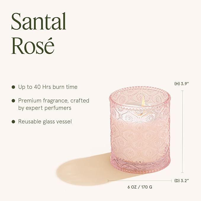 LA JOLIE MUSE Santal Rose Scented Candle – Saffron, Rose & Leather | 6 oz Natural Soy Wax | 40 Hours Clean Burn | Gift-Ready for Hosts & Gatherings | Elegant Home Decor