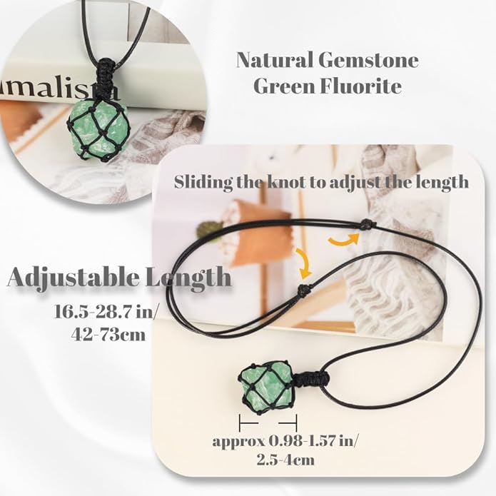 Handmade Natural Gemstone Crystal Pendant Necklace Stone Holder Necklace Cord Net Necklace with Adjustable Length for Women Men