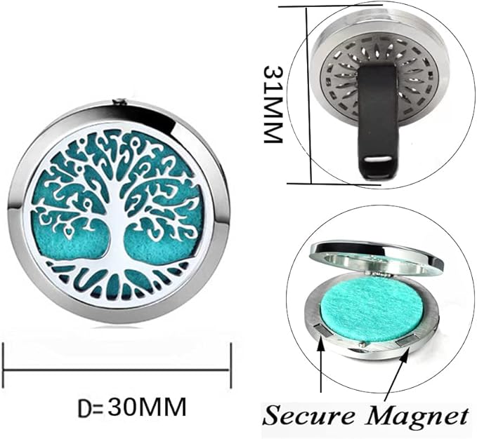 2Psc Car Essential Oil Diffuser Locket Tree of Life Pattern Stainless Steel Car Air Fresheners Vent Clips Decorative