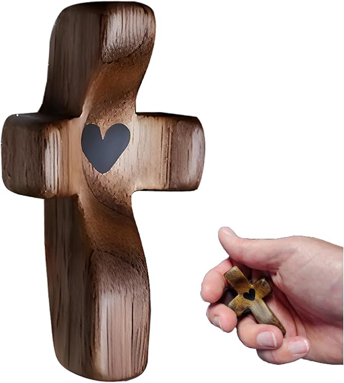 Atlodas Cross My Heart, Encouragement Gift, Relieve Anxiety Comfort for Clutching, Clinging and Praying, Wooden Cross Fidget, Pocket Olive Wood Crosses Religious Gift for Children and Adults (1 Pcs)