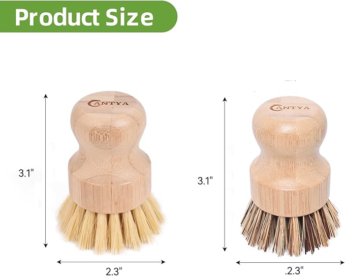 Bamboo Dish Brush Set 4-Pack, Eco Potato Scrubber, Kitchen Brush Environmental Protection and Durable, Bamboo Dish Scrubber for Cleaning Pots, Pans, Grills and Stoves