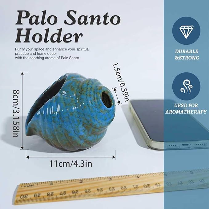Blue Conch Chiminea Palo Santo Burner - Ceramic Smudging Bowl、Incense Chimney,Works with Sage、Incense Cones,Energy Cleansing-Thoughtful Gifts for Meditation, Altar,Spa,Yoga, Aromatherapy