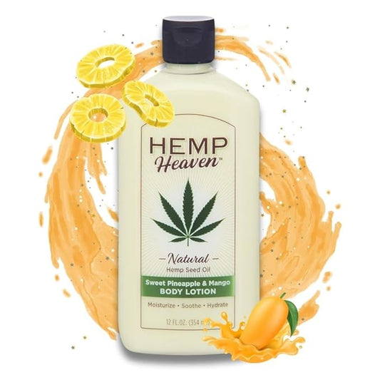 Hemp Heaven Lotion - Moisturizing Body Lotion with Natural Hemp Seed Oil & Pineapple & Mango Scent, 12 oz, Paraben-Free Hemp Lotion for Women & Men, Made in USA, Soothes & Nourishes