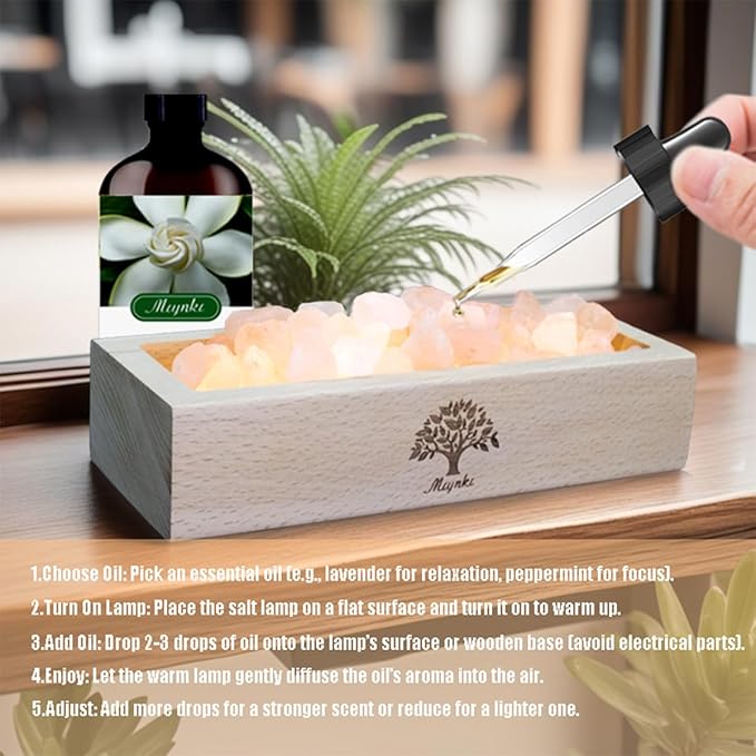 Himalayan Salt Lamp Diffuser - 300g Pink Salt with Wood Base, USB Powered, Warm Light for Aromatherapy, Relaxation, Meditation, Home Decor, Gifts