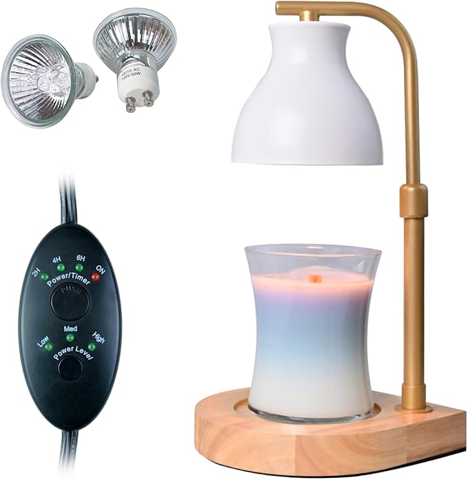 SOKCVSEA Candle Warmer Lamp - Candle Lamp Warmer with Timer Height Adjustable, Birthday Gifts for Mom Women, House Warming Gifts New Home Decor, Wax Melt Warmer with 2 Bulbs H.White Gold