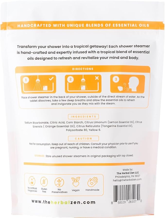 Tropical Refresh Shower Steamers Aromatherapy with Citrus Essential Oils,Made in The USA Shower Bomb Aromatherapy, Self Care Gift, Spa Day Gifts, Birthday Gifts, Gift for Her