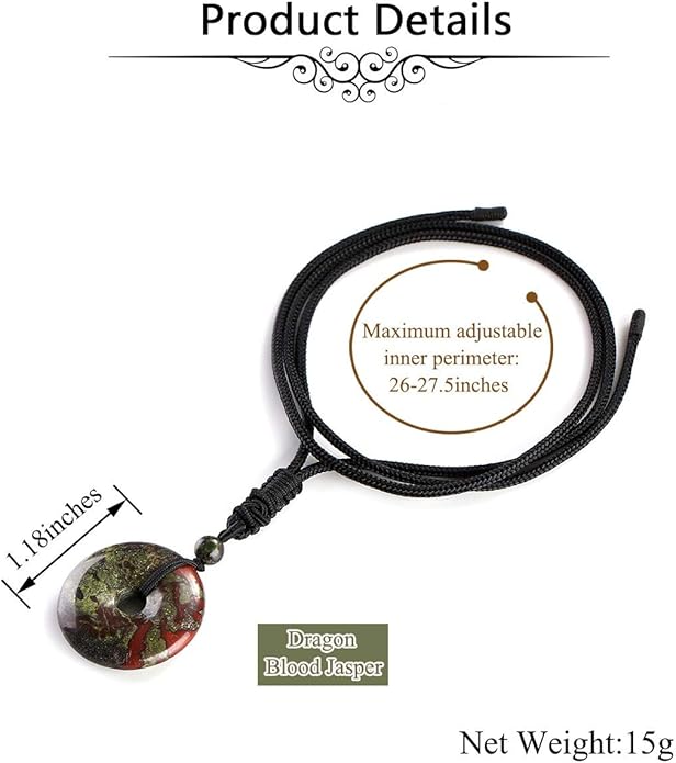 Jovivi 30mm Circle Donut Healing Crystals Necklace Natural Semi-Precious Chakra Gemstone Stone Amulet Lucky Coin Donuts Charm Protection Quartz Reiki Pendant Necklace for Men Women Adjustable Rope