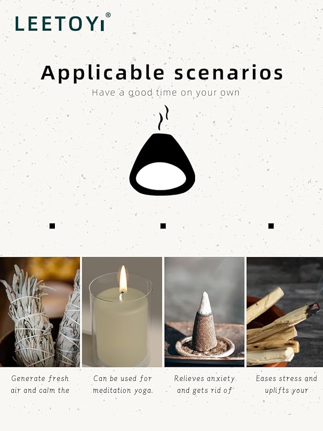 Ceramic Palo Santo Holder - Modern Incense Burner for Meditation,Yoga and Energy Cleansing - Wood Sticks Dish, Cone Burner - Inspired Home Decor Gift (Blak)